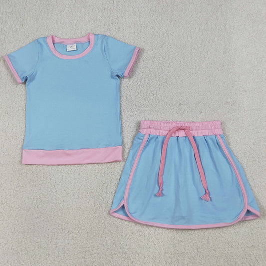 Baby Girls Clothes Blue Short Sleeve Top Skirt Shorts Cotton Clothes Sets GSD3671