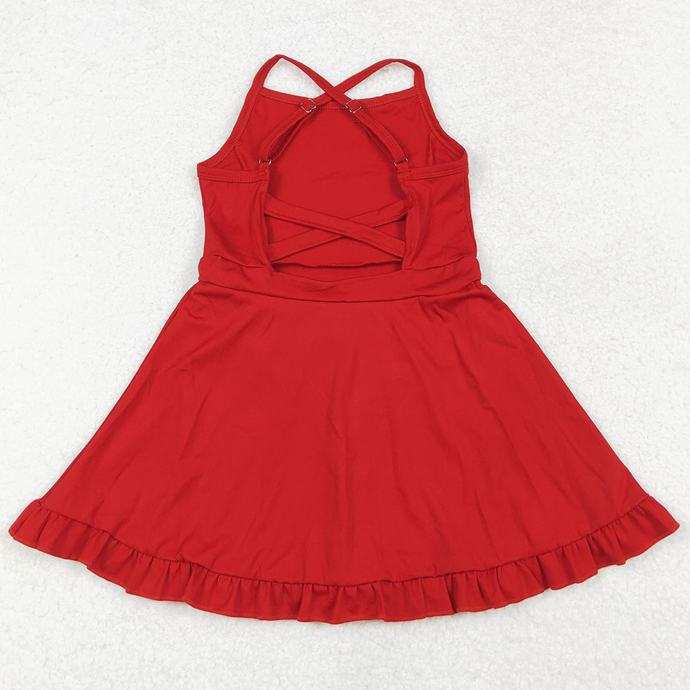 Baby Girls Swimsuits Red Knee Length Active Wear Athletic Dresses S0453