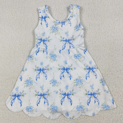 Baby Girls Dress Blue Bows Floral Activity Wear Yoga Short Skort Knee Length Dresses GSD2587 6.9