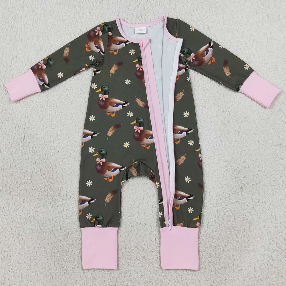 Baby Girls Rompers Flowers Ducks Hunting Two Way Zip Convertible Rompers LR3225