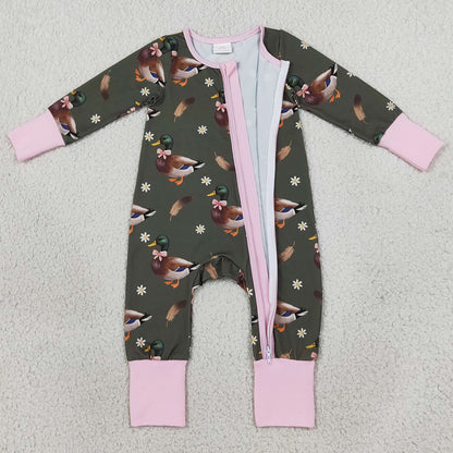 Baby Girls Rompers Flowers Ducks Hunting Two Way Zip Convertible Rompers LR3225