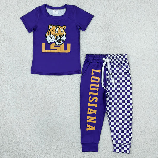 Baby Boys Clothes Vinyl LSU Tiger Top Pockets Joggers Team Clothes Sets BSPO0698