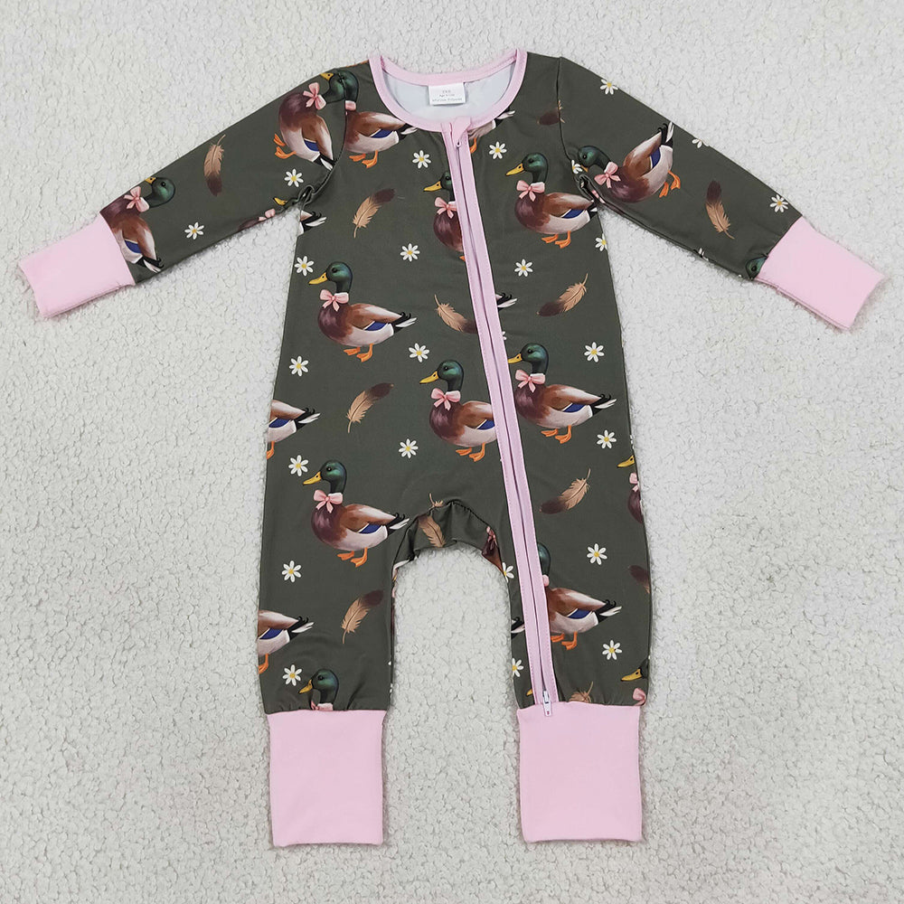 Baby Girls Rompers Flowers Ducks Hunting Two Way Zip Convertible Rompers LR3225