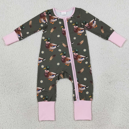 Baby Girls Rompers Flowers Ducks Hunting Two Way Zip Convertible Rompers LR3225