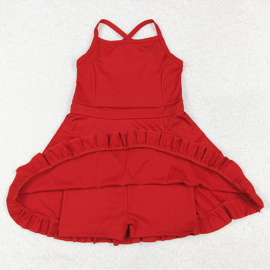 Baby Girls Swimsuits Red Knee Length Active Wear Athletic Dresses S0453