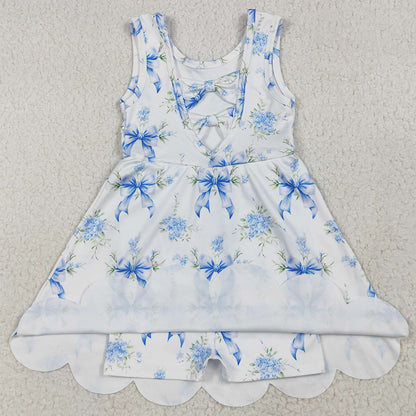 Baby Girls Dress Blue Bows Floral Activity Wear Yoga Short Skort Knee Length Dresses GSD2587 6.9