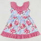 Baby Girls Dress Pink Blue Flowers Bow Back Knee Length Dresses GSD0723