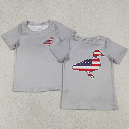 Baby Boys T-shirts Grey Short Sleeve Flag Ducks 4th of July T-shirts Tops BT1199