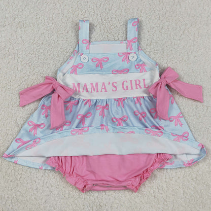 Baby Girls Rompers Pink Strap Mama's Girls Bows Tunic Bummies Ruffle Rompers SR3426
