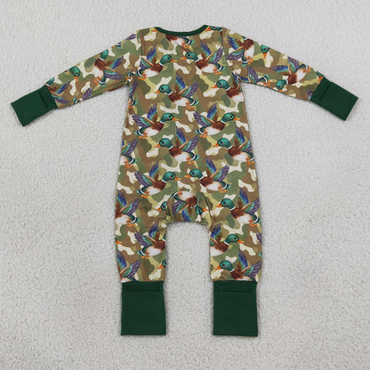 Baby Boys Rompers Green Camo Ducks Hunting Two Way Zip Convertible Rompers LR3249