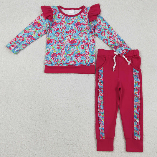 Baby Girls Clothes Watercolor Floral Shirts Top Pockets Jogger Pants Clothes Sets GLP2831 11.21