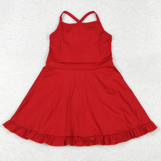 Baby Girls Swimsuits Red Knee Length Active Wear Athletic Dresses S0453