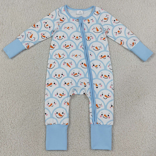 Baby Boys Blue Checked Snowmen Christmas Two Way Zip Convertible Rompers LR3166