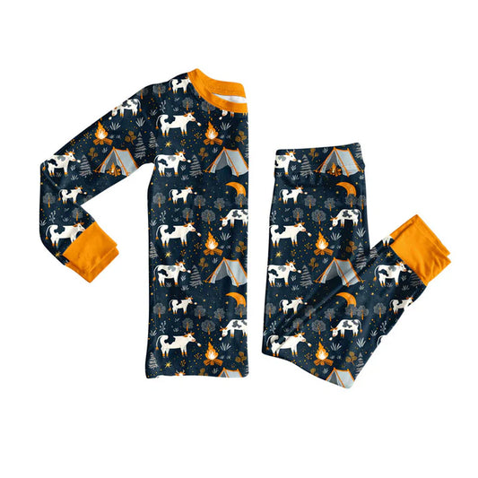 Preorder (moq 5)Baby Boys Cows Fire Adventure Top Pants Western Pajamas Sets 9.3