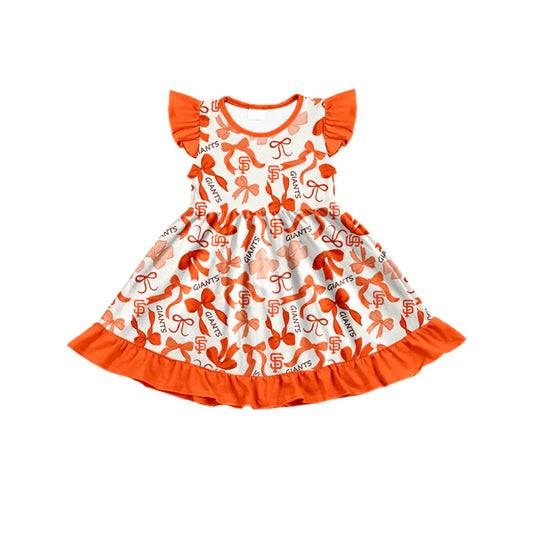 Preorder (moq 5) flutter sleeves S F orange bows girls team dress 8.22