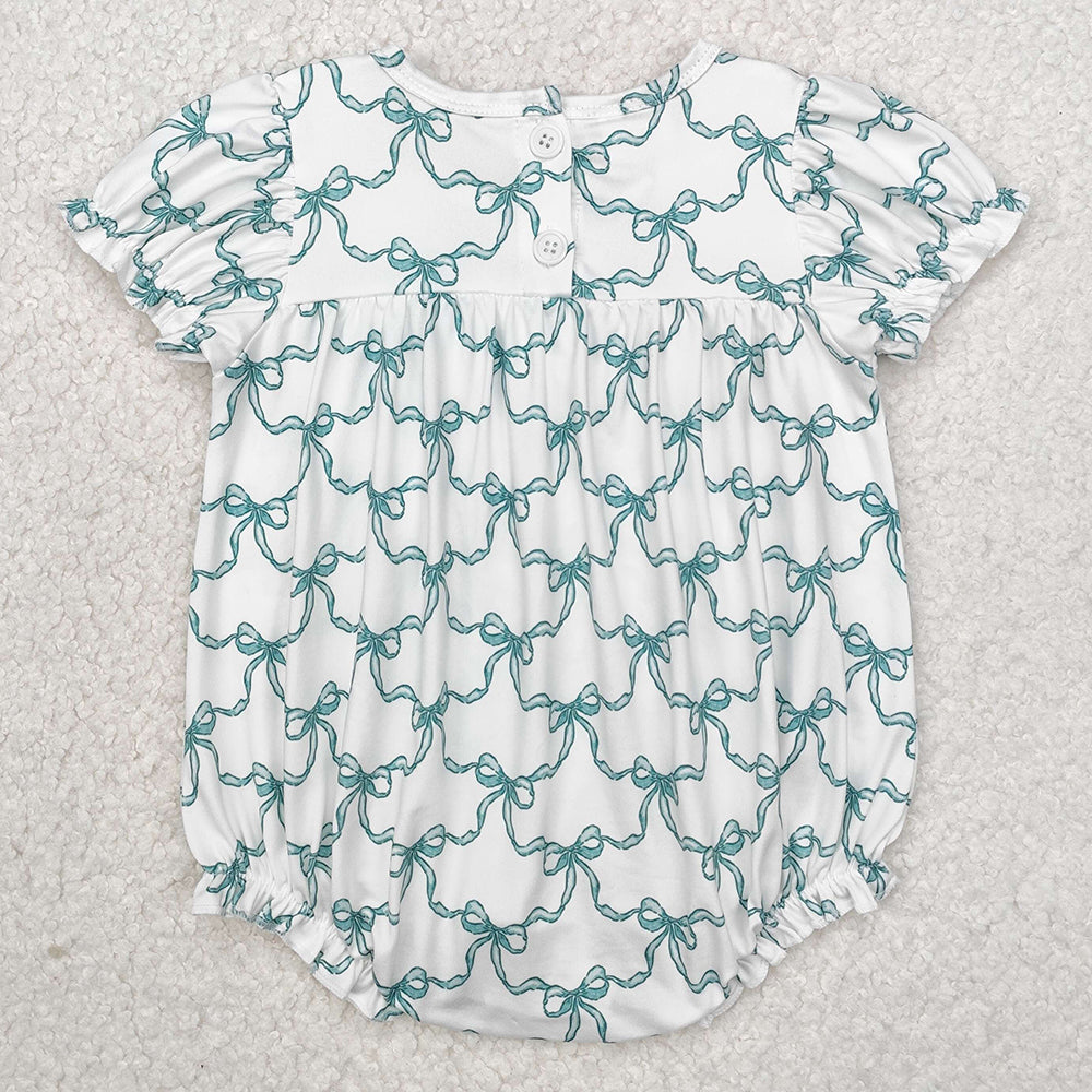 Baby Infant Girls Rompers Coffee Green Bows Short Sleeve Rompers SR2281