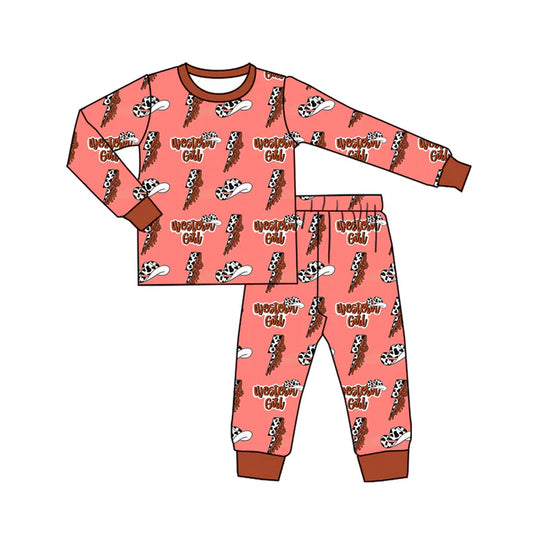 preorder(moq 5) Baby Boys Long Sleeves Western Girls Plaid Top Pants Pajamas Set 7.25