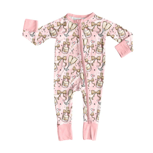 Preorder(moq 5)Baby Infant Girls New Years Cheers Zipper Footie Rompers 8.13