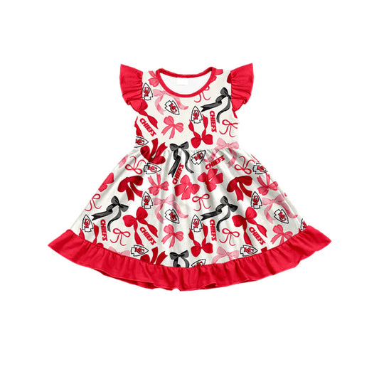 Preorder (moq 5) flutter sleeves K C bows girls team dress 8.26
