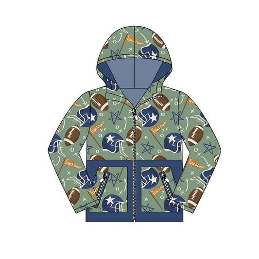 Preorder (moq 8)Baby Boys Footballs Touch Down Pocket Zipper Team Hoodies Top 9.23