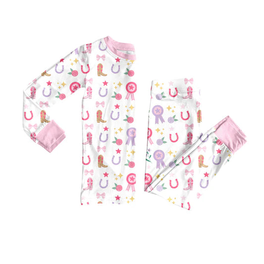 Preorder(moq 5) Baby Girls Western Rodeo Stars Bows Top Pants Lounge Wear Pajamas Sets 8.12