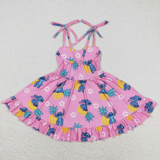 Baby Girls Dress Strapes Pineapple Ruffle Knee Length Dresses GSD1080