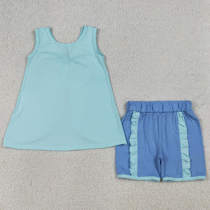 Sibling Baby Girls Sleeveless Back Bows Tunic Ruffle Shorts Clothes Sets
