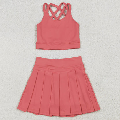 Baby Girls Clothes Peach Strap Vest Top Skort Yoga Sets GSD2436 6.19