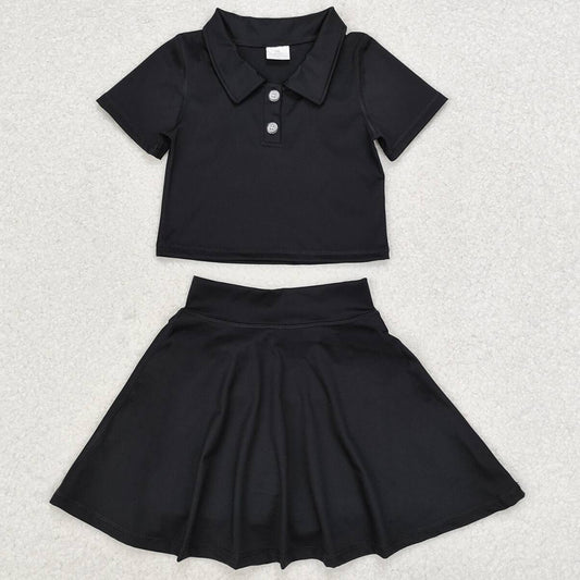 Baby Girls Clothes Black Buttons Shirt Skirt Active Wear Skirt Sets GSD1397