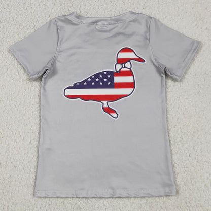Baby Boys T-shirts Grey Short Sleeve Flag Ducks 4th of July T-shirts Tops BT1199