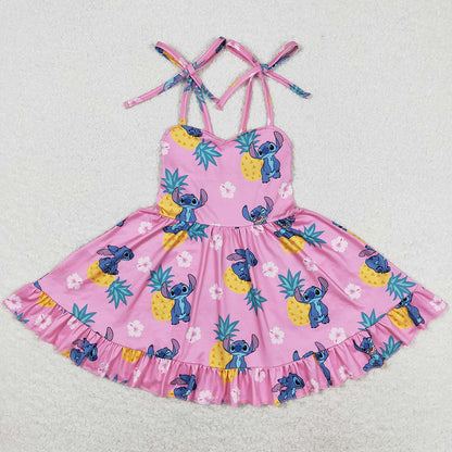 Baby Girls Dress Strapes Pineapple Ruffle Knee Length Dresses GSD1080