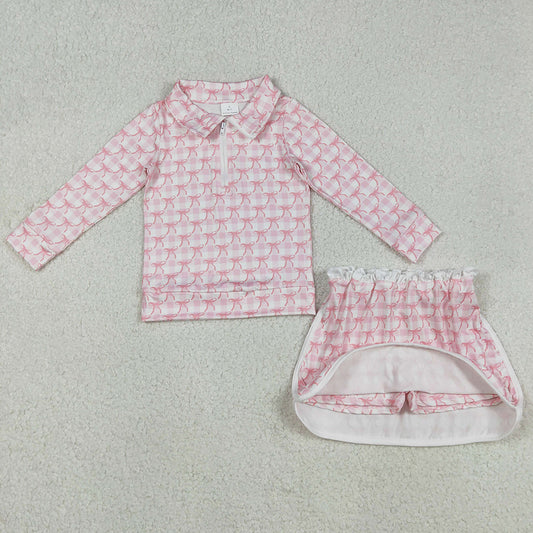 Baby Girls Clothes Pink Bows Zip Top Skort Bottoms Clothes Sets GLD1014 12.3