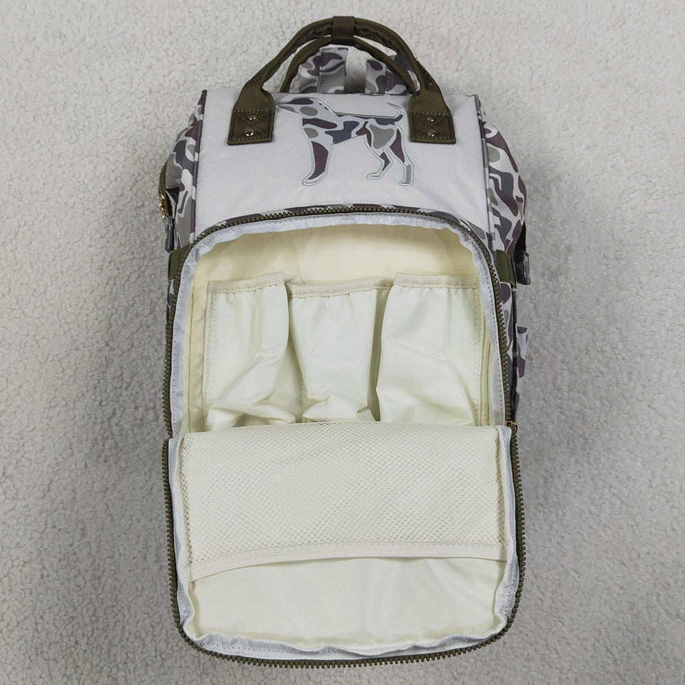 Baby Kids Southern Grey Camo Embroidery Dogs Mommy Diaper Backpacks Bags BA0403