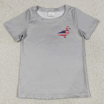Baby Boys T-shirts Grey Short Sleeve Flag Ducks 4th of July T-shirts Tops BT1199