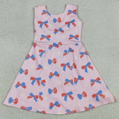 Baby Girls Dress Flower Flag Bows 4th of July Yoga Active Shorts Knee Length Dresses GSD3748