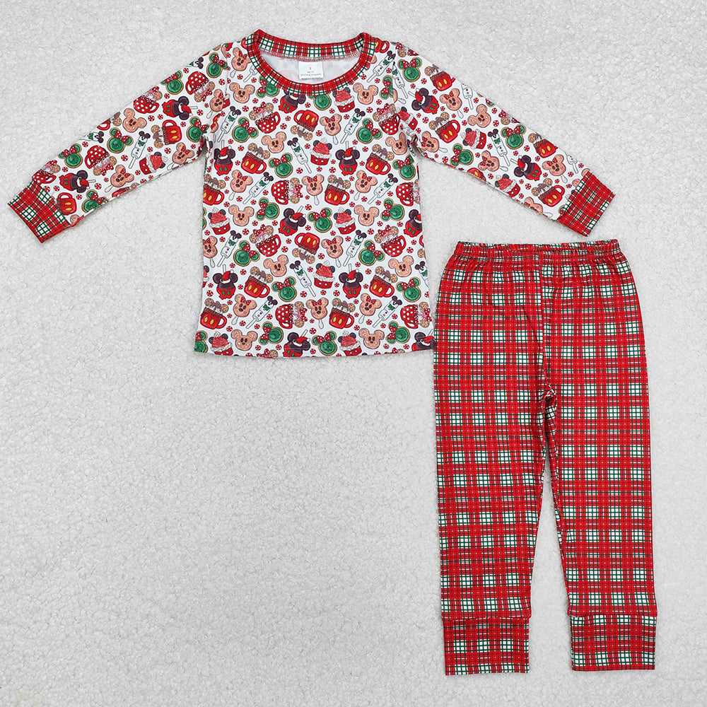 Baby Boys Clothes Christmas Cartoon Top Plaid Pants Pajamas Sets BLP0695