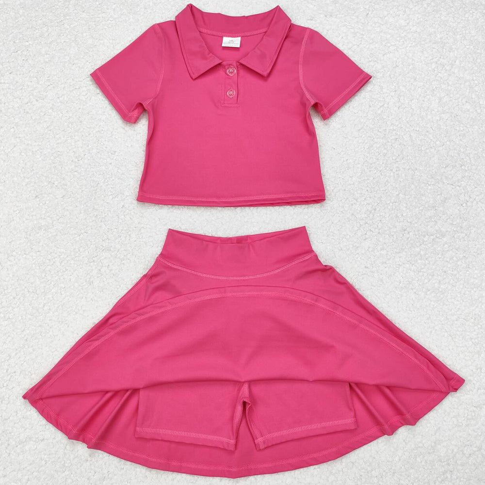 Baby Girls Clothes Dress Hotpink Buttons Shirt Skirt Active Wear Sets GSD1391