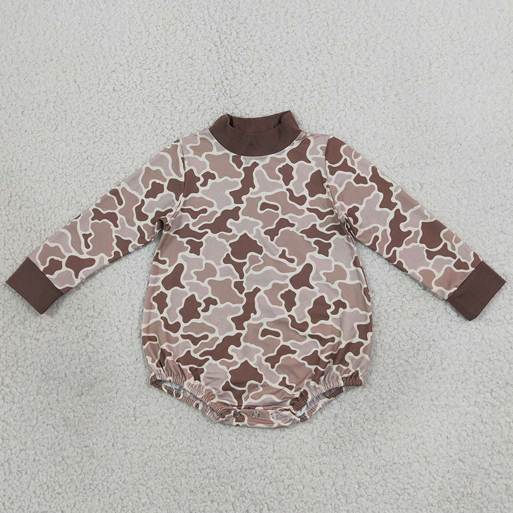 Baby Boys Long Sleeve Khaki Brown Camo Choker Rompers LR3263