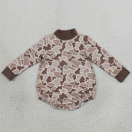 Baby Boys Long Sleeve Khaki Brown Camo Choker Rompers LR3263