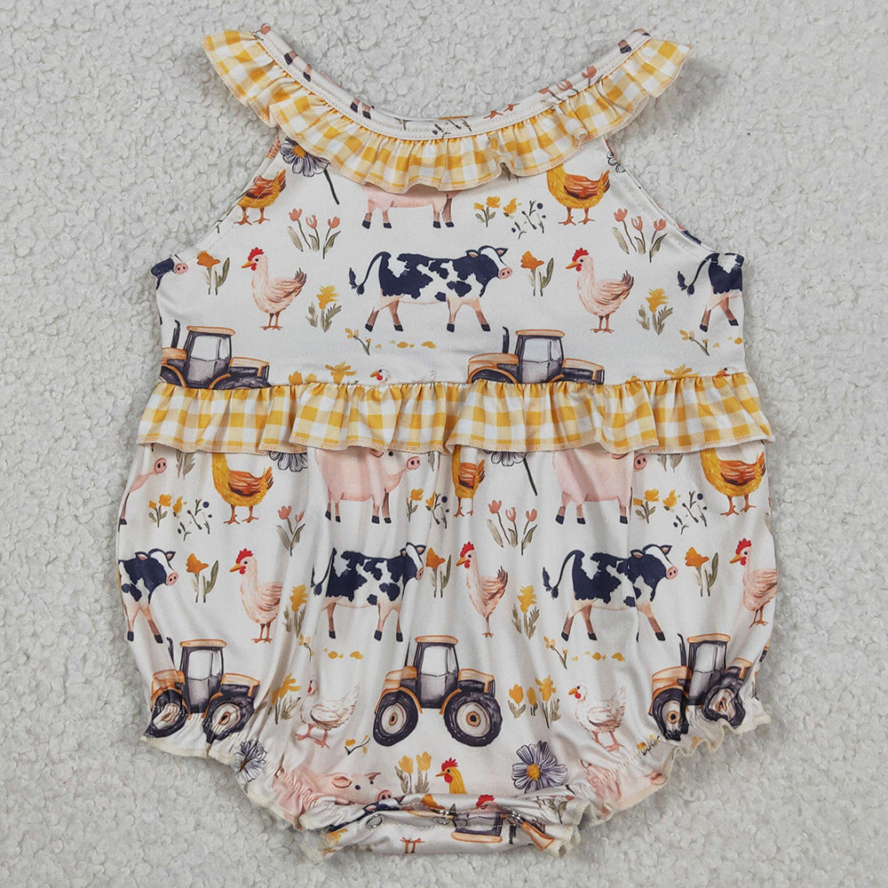 Baby Girls Rompers Cows Trucks Farm Collar Ruffle Rompers SR3848