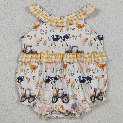 Baby Girls Rompers Cows Trucks Farm Collar Ruffle Rompers SR3848