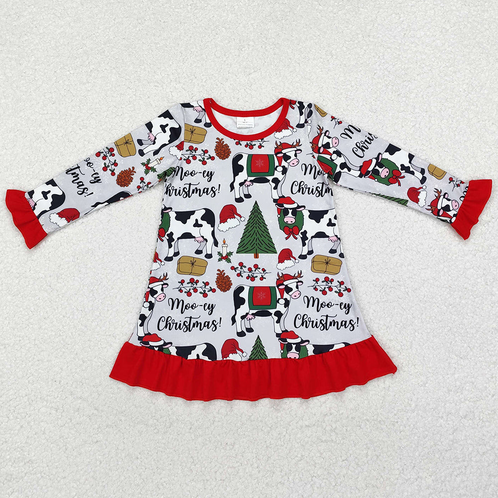 Baby Girls Dress Christmas Cows Knee Length Gowns Dresses GLD0539