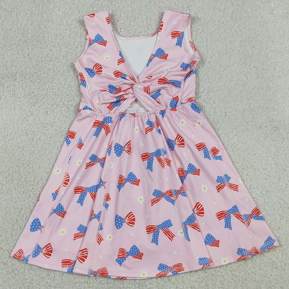Baby Girls Dress Flower Flag Bows 4th of July Yoga Active Shorts Knee Length Dresses GSD3748