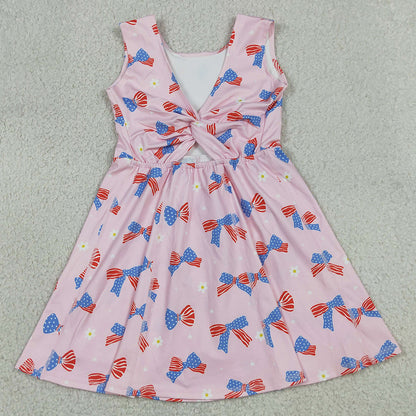 Baby Girls Dress Flower Flag Bows 4th of July Yoga Active Shorts Knee Length Dresses GSD3748