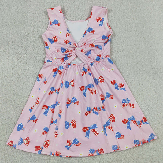 Baby Girls Dress Flower Flag Bows 4th of July Yoga Active Shorts Knee Length Dresses GSD3748