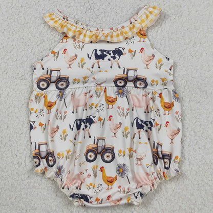 Baby Girls Rompers Cows Trucks Farm Collar Ruffle Rompers SR3848