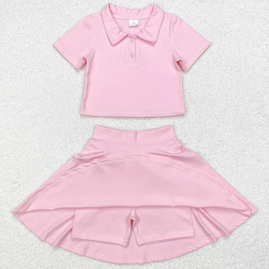 Baby Girls Clothes Dress Pink Buttons Shirt Skirt Active Wear Sets GSD1393