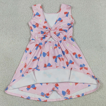 Baby Girls Dress Flower Flag Bows 4th of July Yoga Active Shorts Knee Length Dresses GSD3748