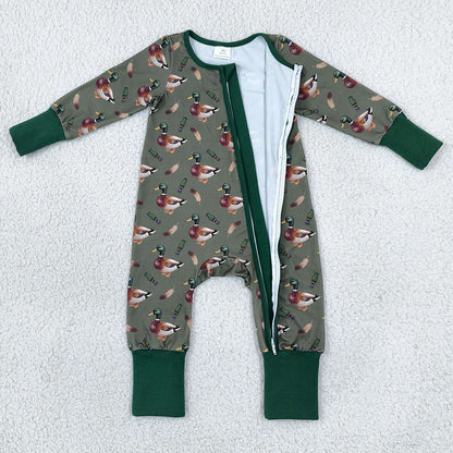 Baby Boys Rompers Green Ducks Calls Hunting Two Way Zip Convertible Romper LR3232