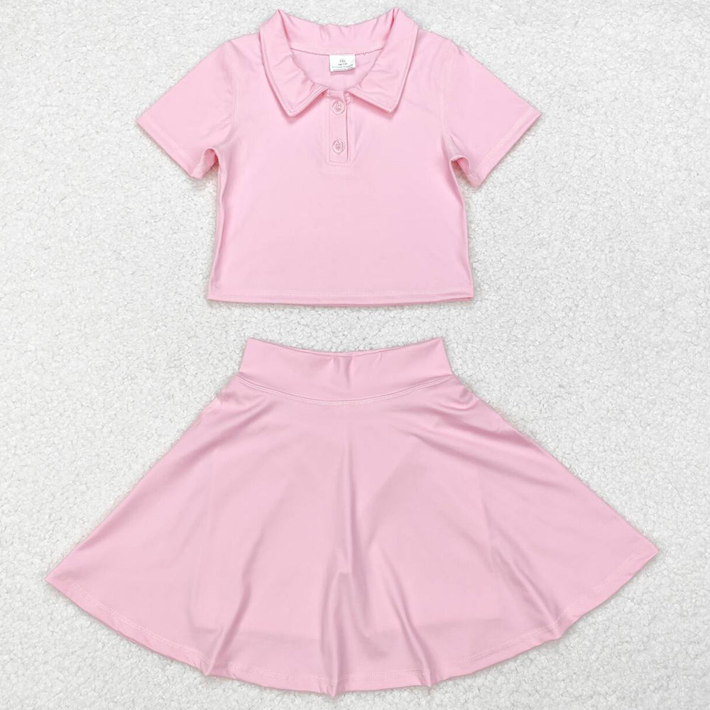 Baby Girls Clothes Dress Pink Buttons Shirt Skirt Active Wear Sets GSD1393